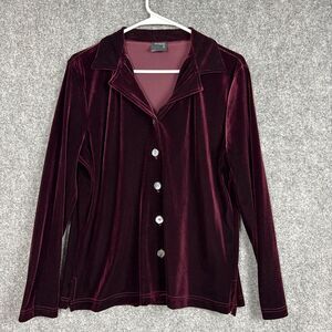 Vintage Studio Velvet Top Blouse Jacket  Womens Size L Burgundy USA Button